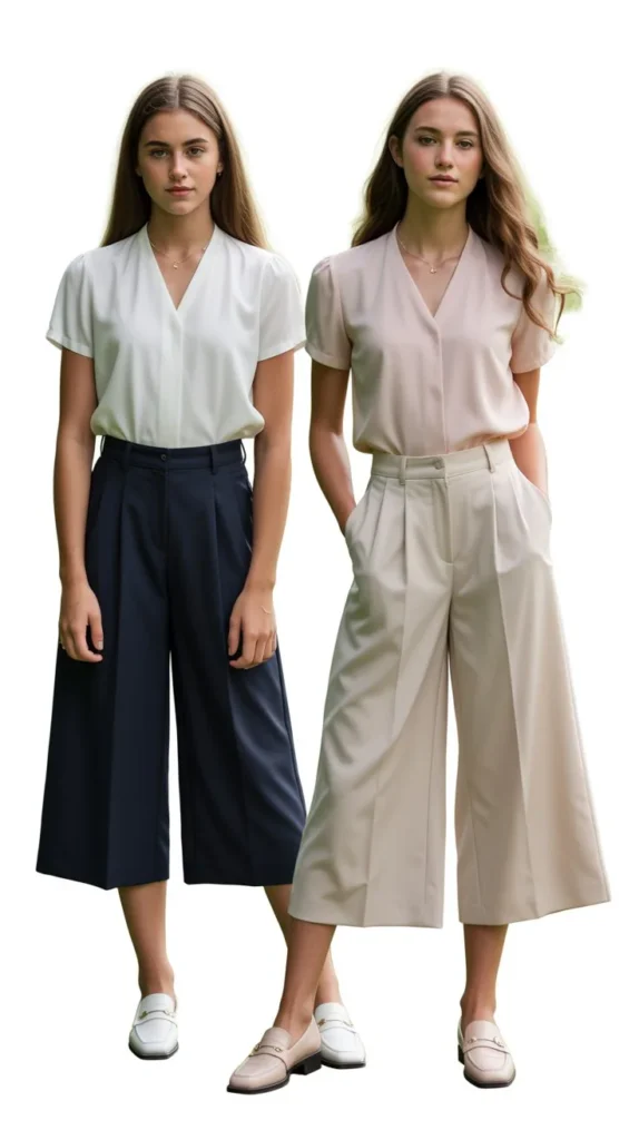 Short Sleeve Blouse With Culottes