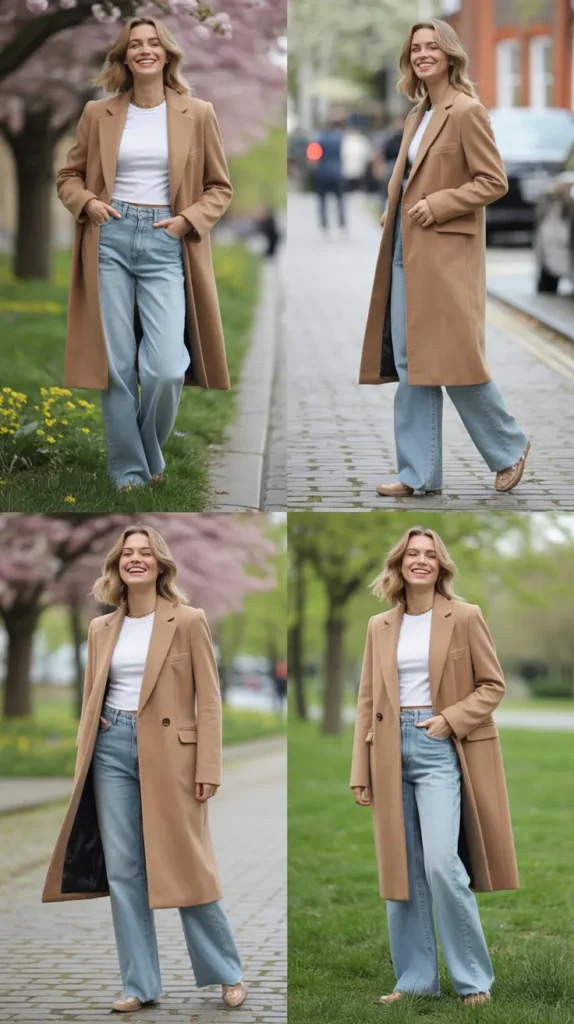 Camel Coat with Light Denim