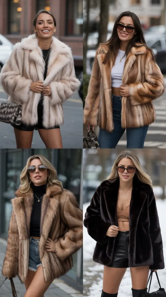 Faux Fur Jacket With Shorts