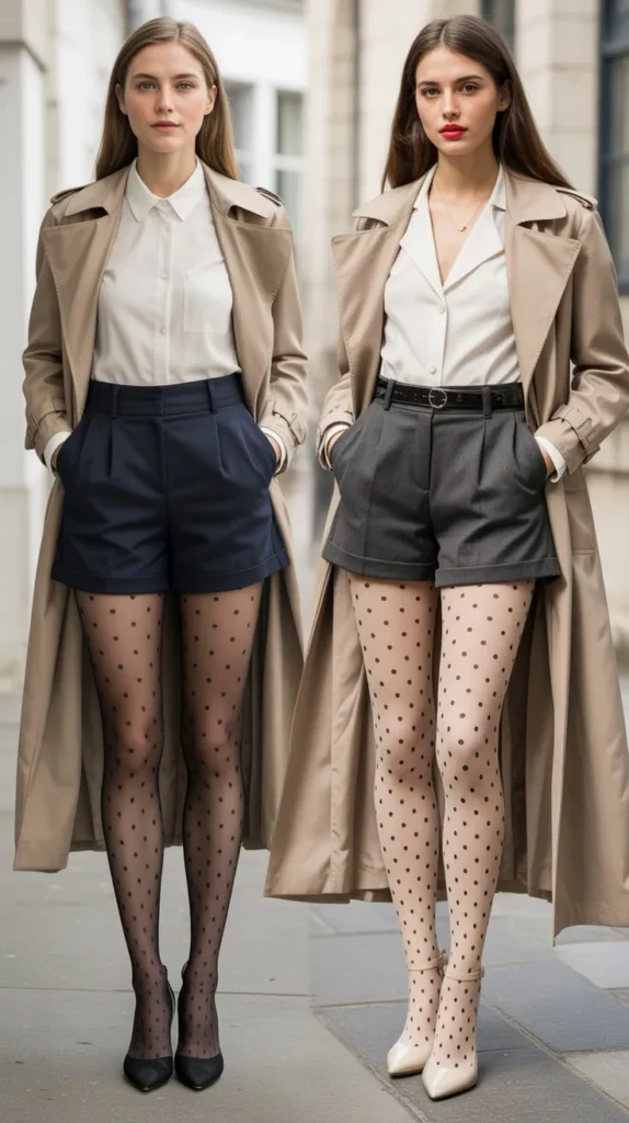 Tailored Shorts With Polka Dot Tights