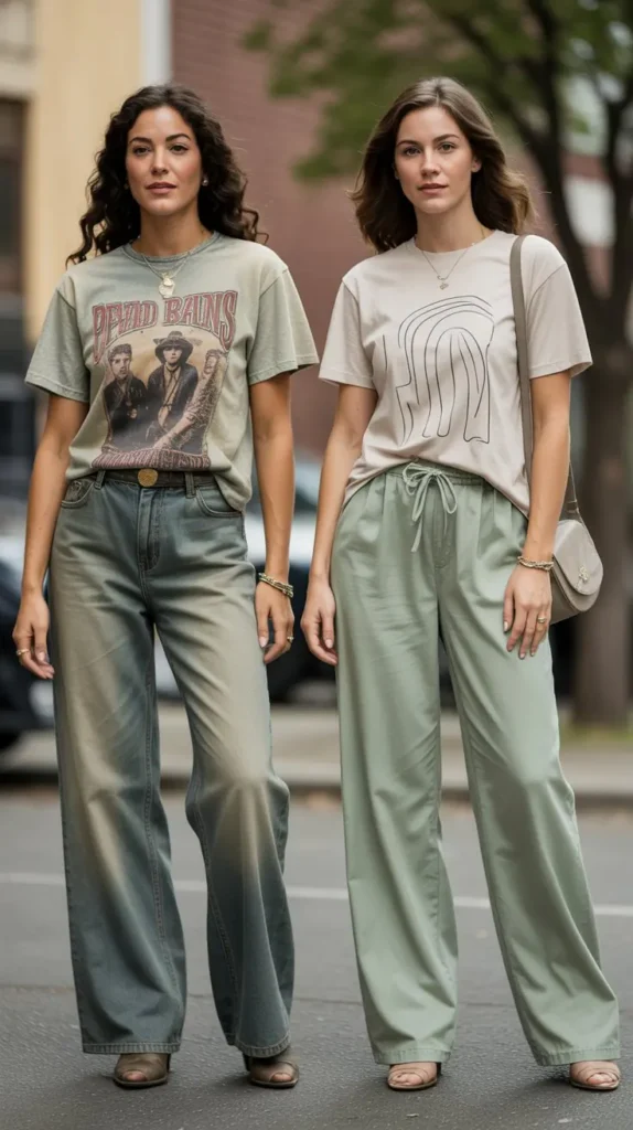 Graphic Tee with Wide-Leg Pants