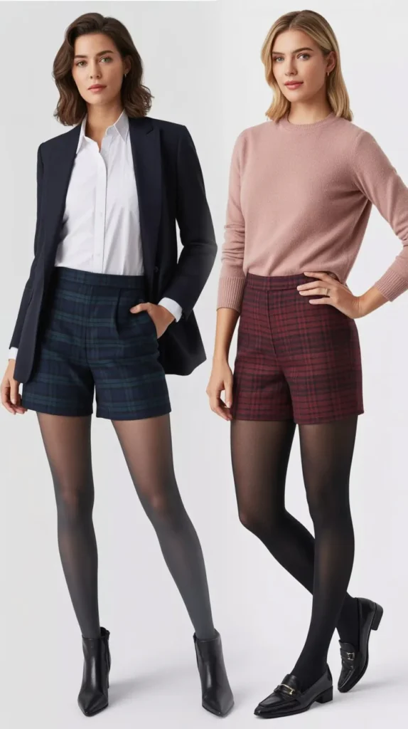 . Plaid Shorts With Opaque Tights