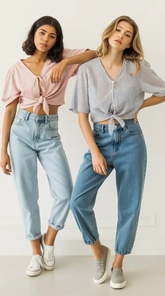  Tie-Front Top With Mom Jeans
