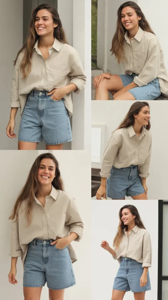 Oversized Shirt with High-Waisted Shorts