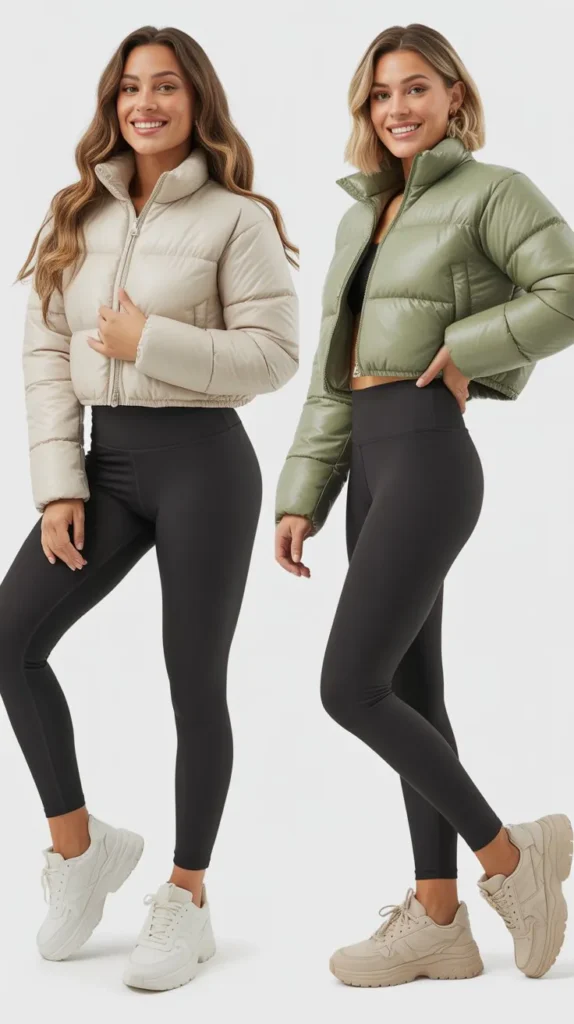 Cropped Puffer Jacket With Leggings