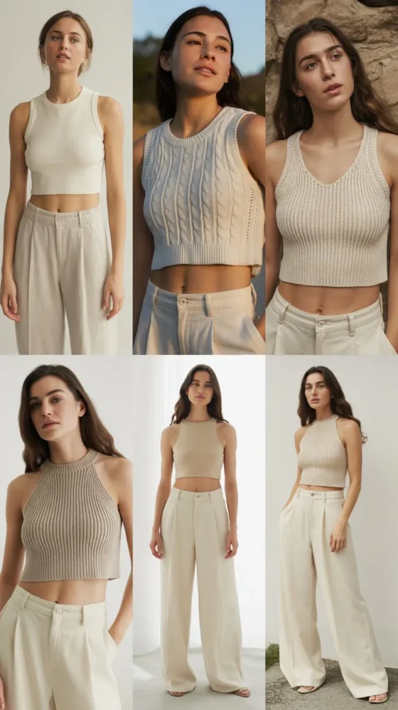 Knit Crop Top with Wide-Leg Pants