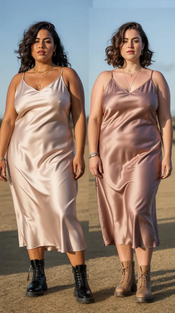  Satin Slip Dress With Combat Boots