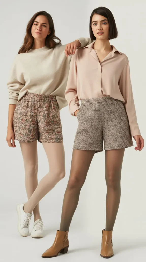 Printed Shorts With Neutral Tights