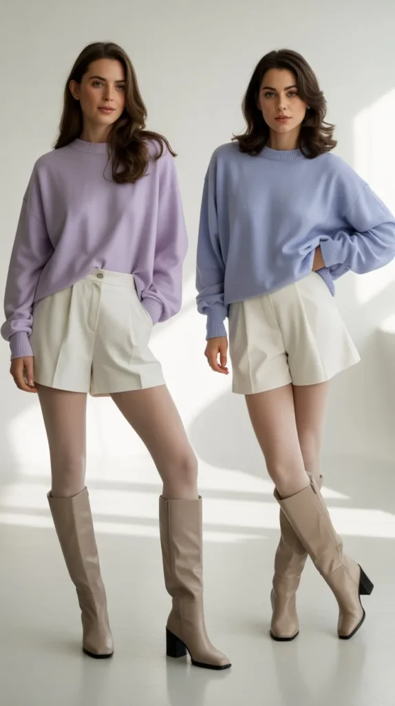  White Shorts With Nude Tights