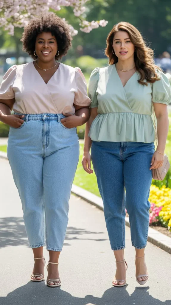  Peplum Top with Mom Jeans