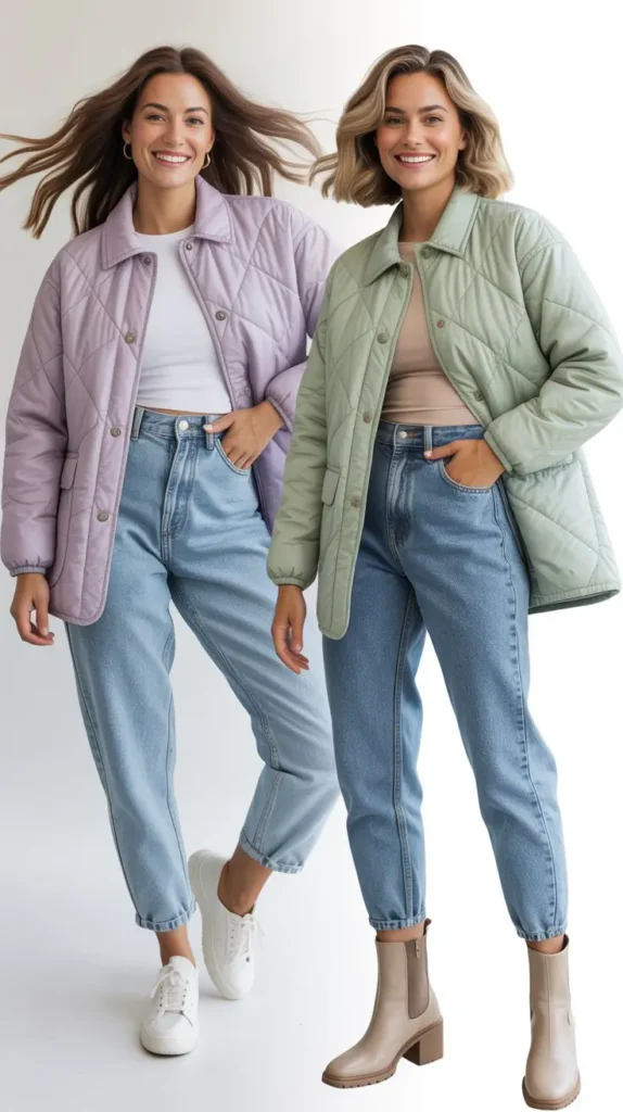 Quilted Jacket With Mom Jeans