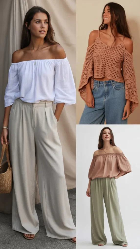 Off-Shoulder Top with Wide Pants