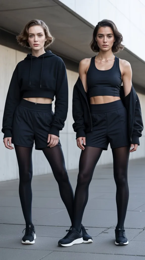  Monochrome Shorts And Tights Outfit