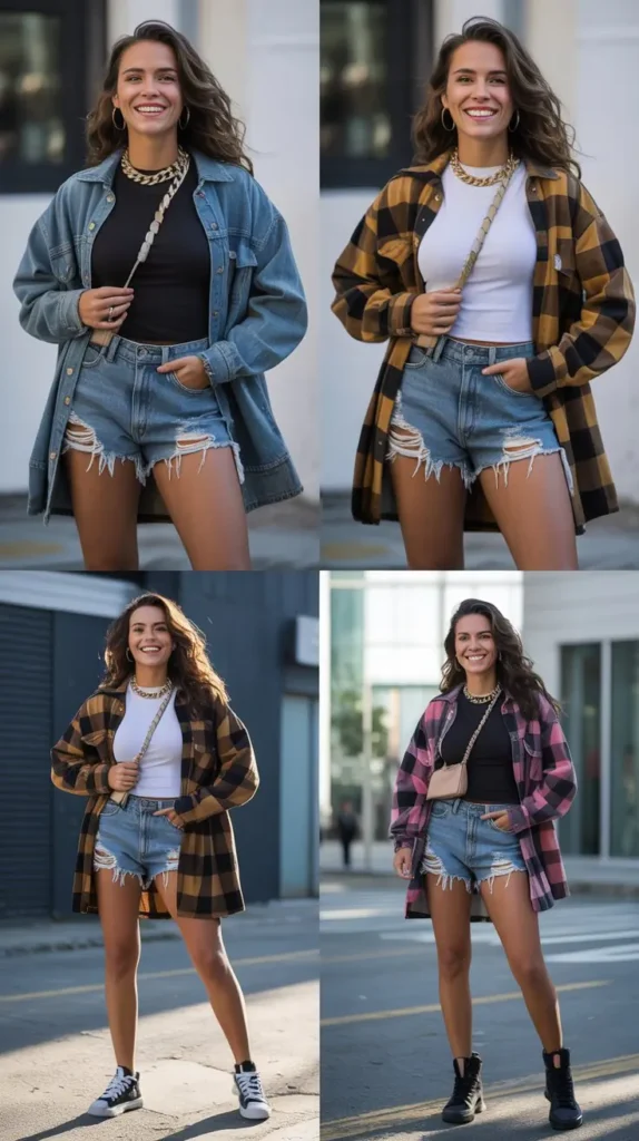 Distressed Shorts With Flannel Shirt