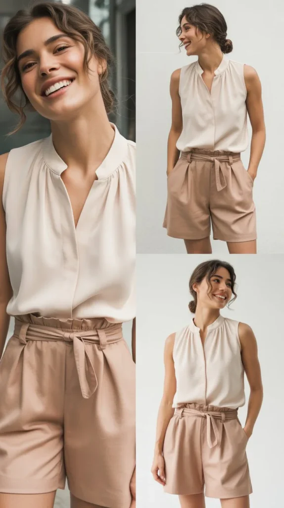 Sleeveless Blouse with Paperbag Shorts