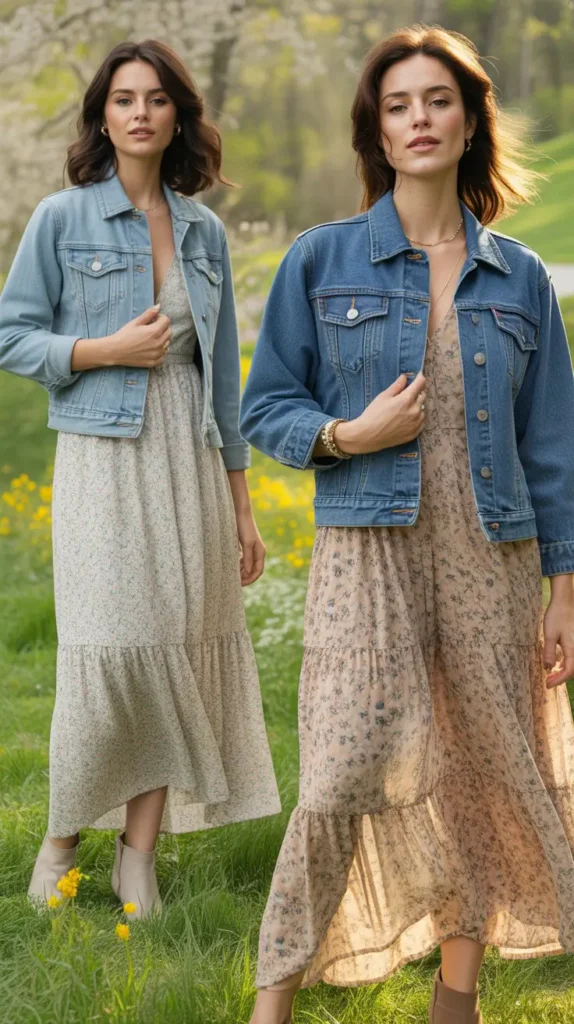 Floral Maxi Dress with Denim Jacket