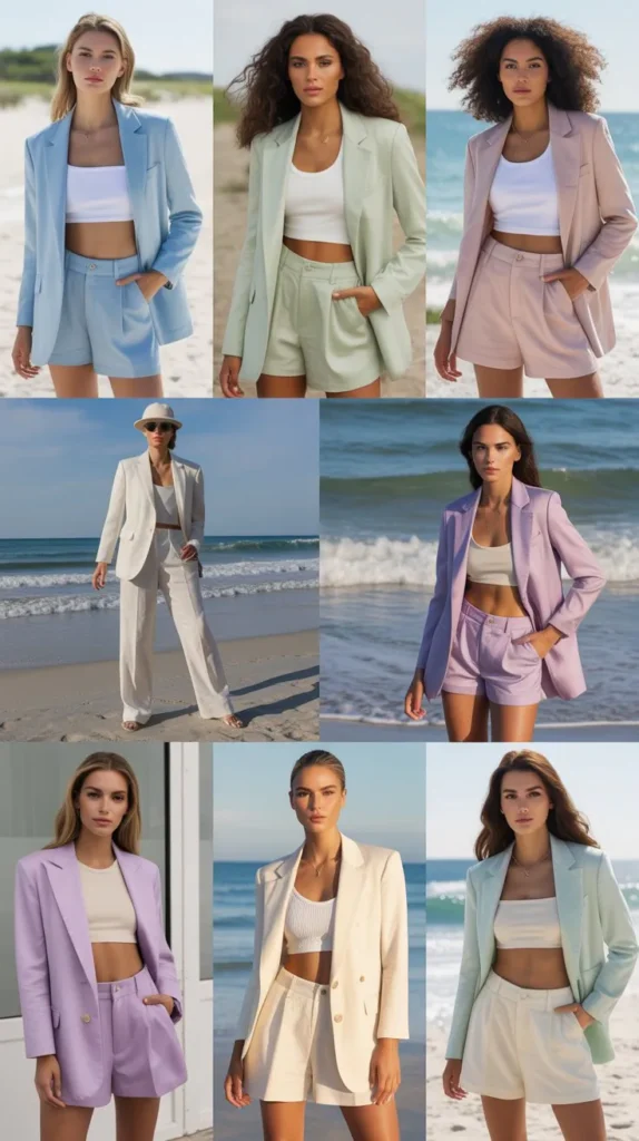 Pastel Blazers with Shorts Sets