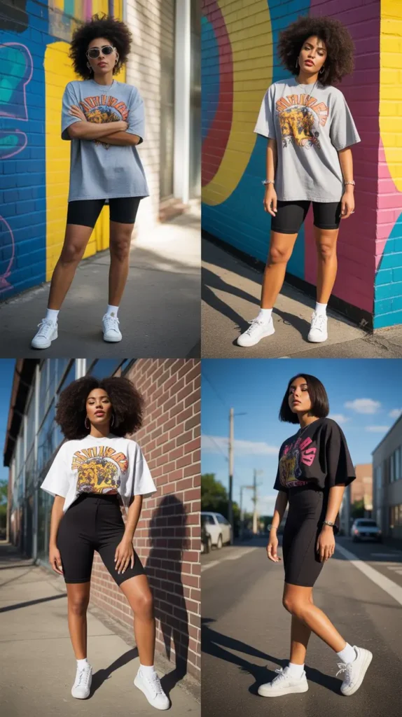 Oversized Graphic Tee With Biker Shorts