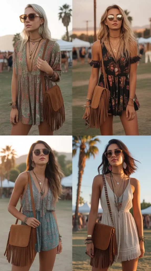 Boho Romper with Fringe Bag