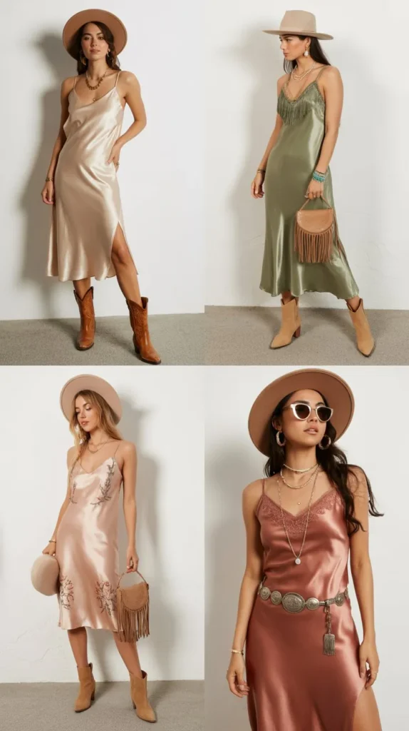 Satin Slip Dress with Boots