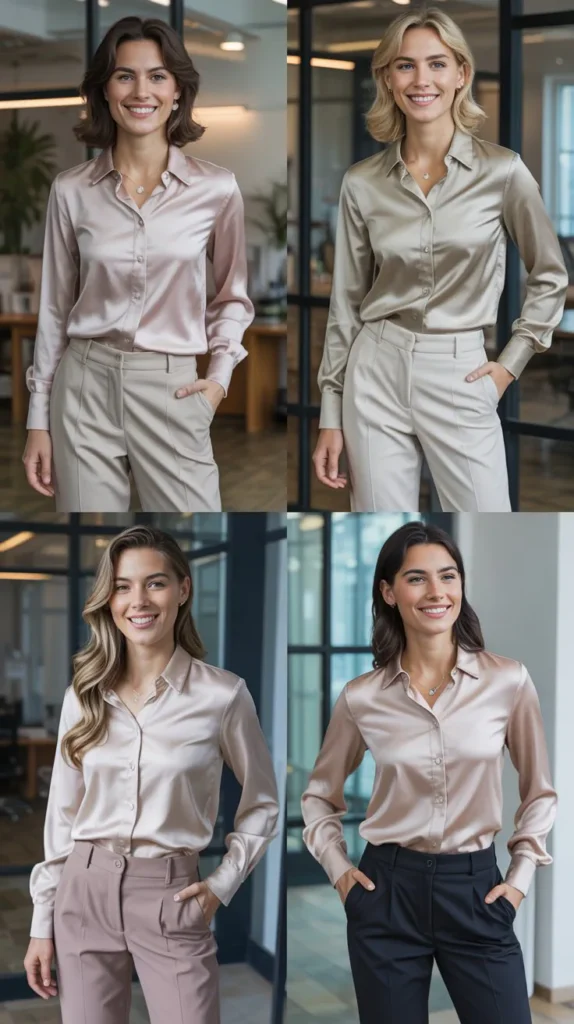  Satin Blouse With Straight-Leg Pants