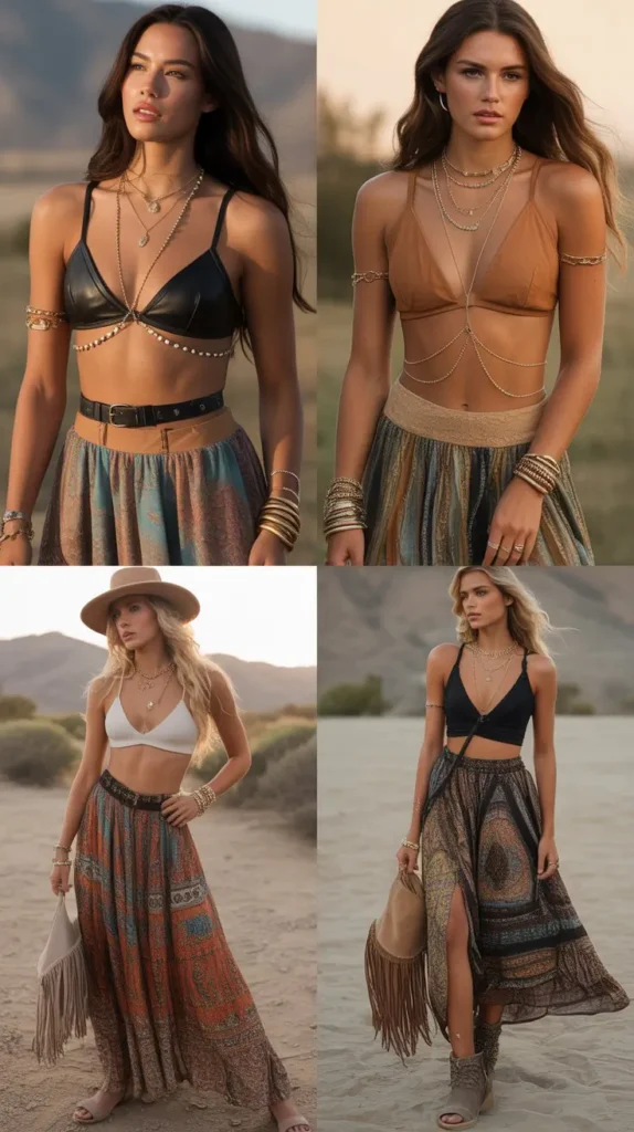 Leather Bralette with Maxi Skirt