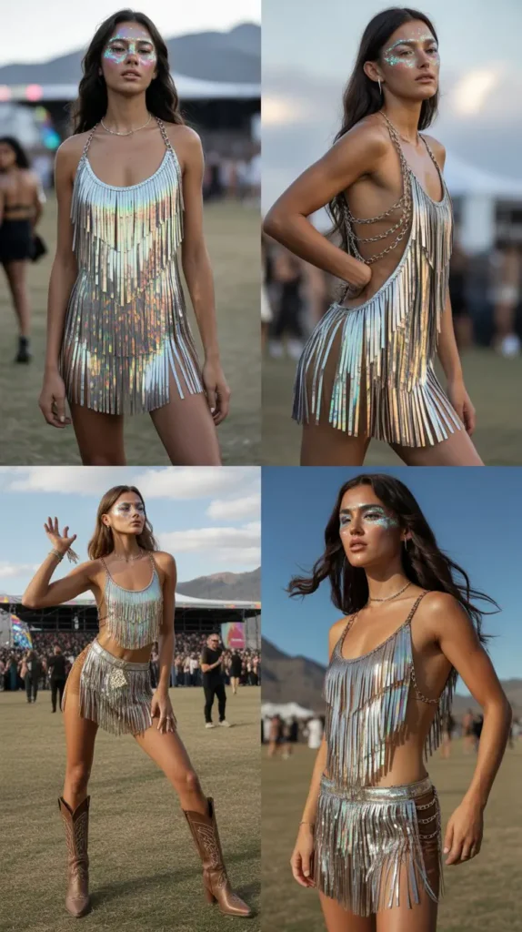  Metallic Fringe Mini Dress