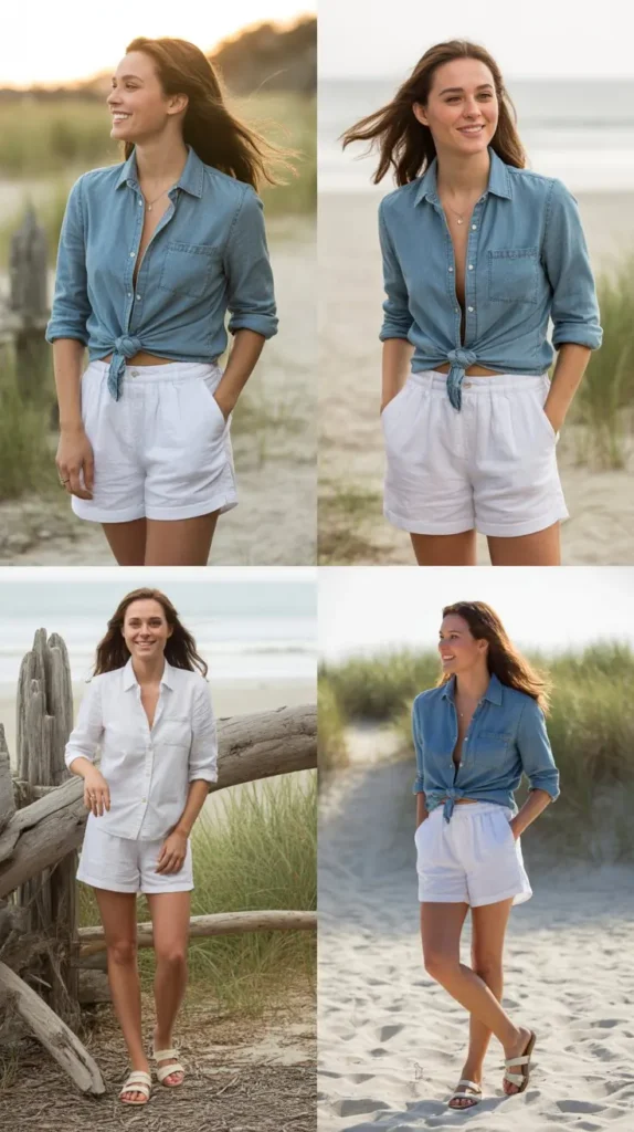 Chambray Shirt with White Shorts