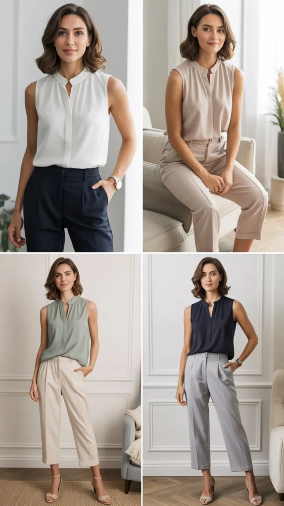 Sleeveless Blouse with Cropped Pants