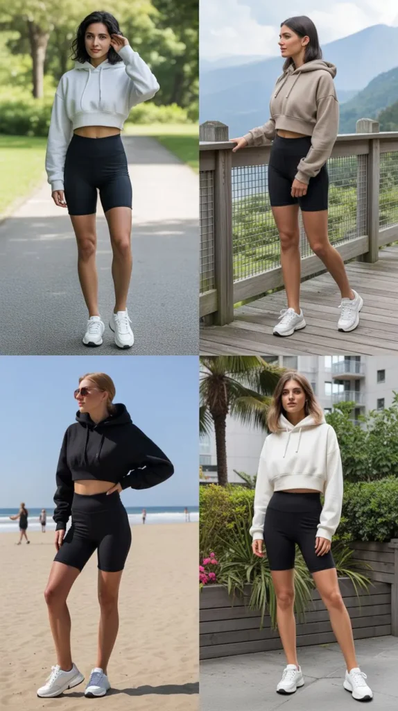 Biker Shorts With Cropped Hoodie