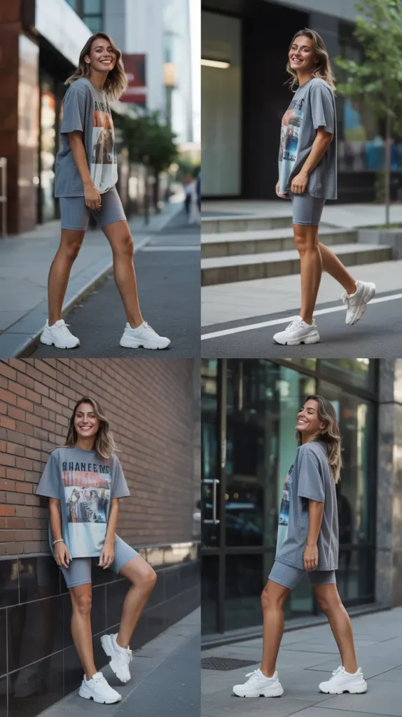 . Oversized Graphic Tee With Biker Shorts