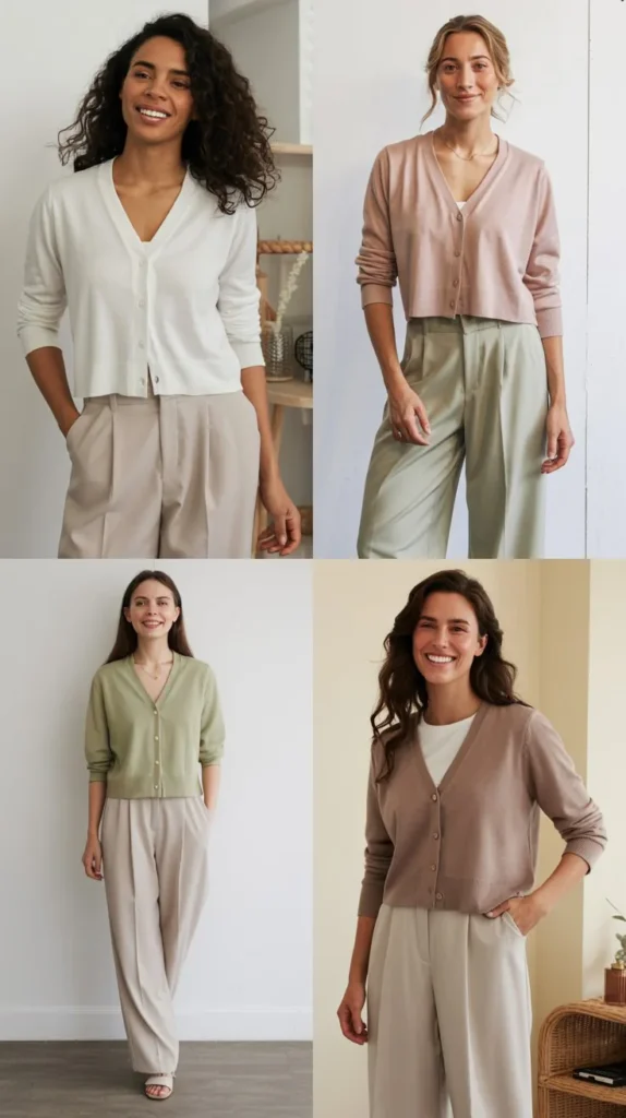  Cropped Cardigan with Wide-Leg Trousers