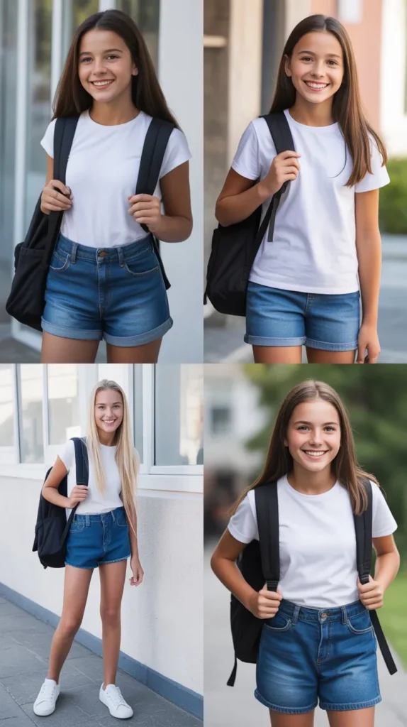 Classic White Tee With Blue Jean Shorts