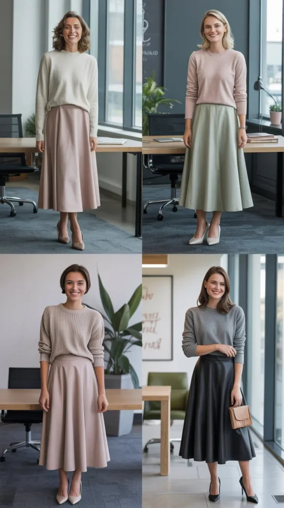  Lightweight Knit Sweater With Midi Skirt