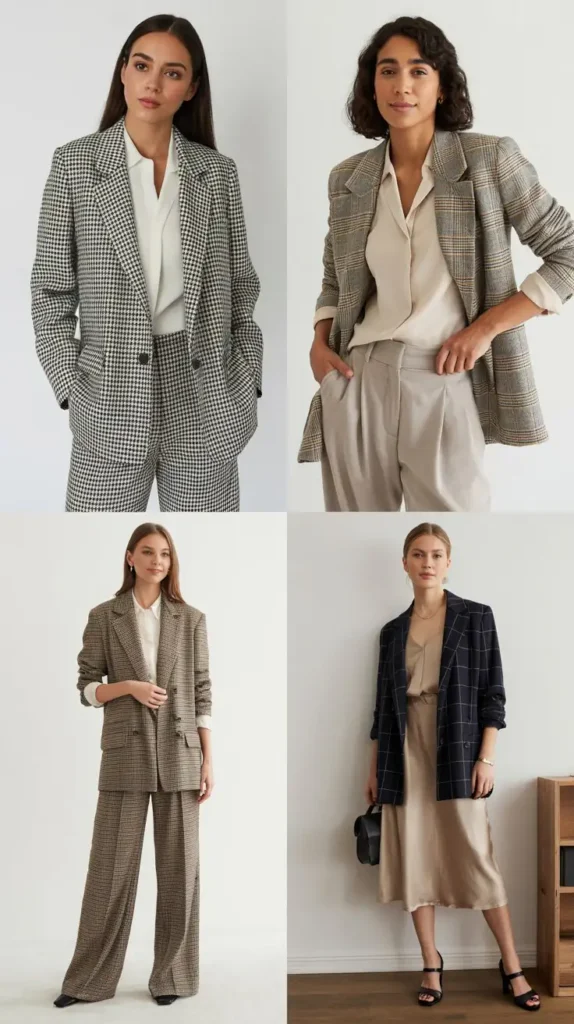  Checked Blazer With Neutral Basics