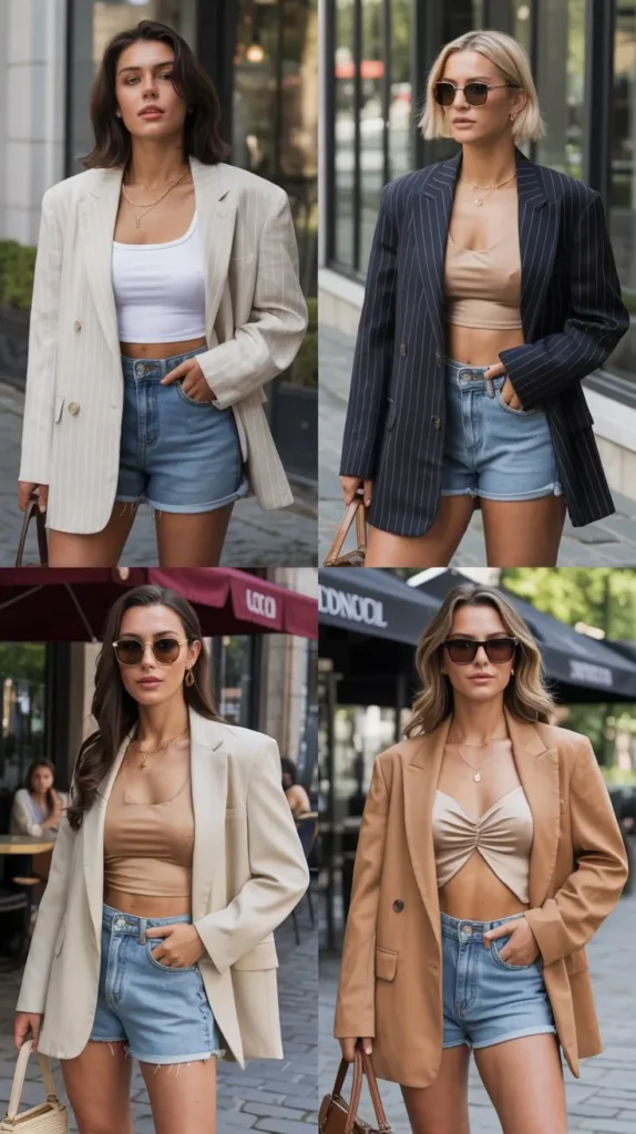  Denim Shorts With Blazer