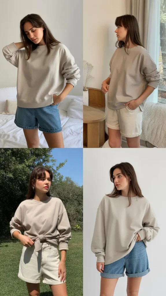 Neutral Sweatshirt With Minimal Accessories