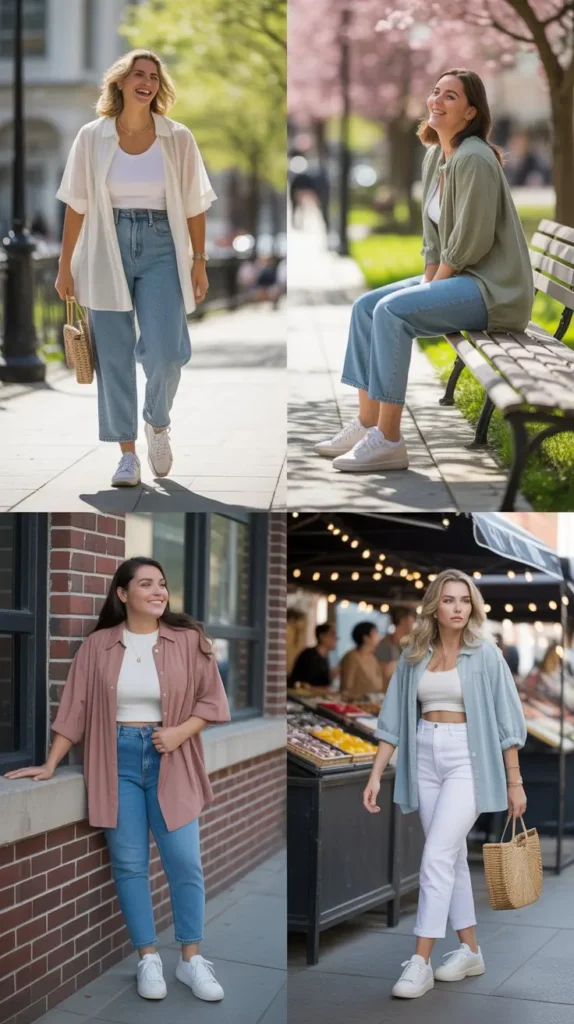 High-Waisted Jeans With Oversized Blouse