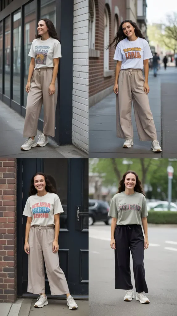 Graphic Tee with Wide-Leg Pants