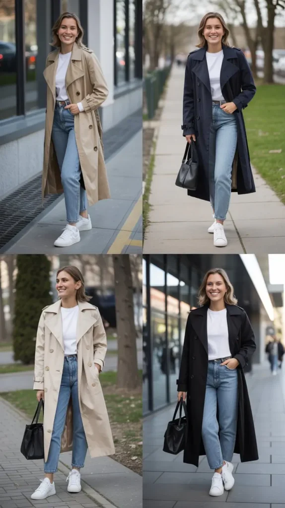 Trench Coat With White Sneakers