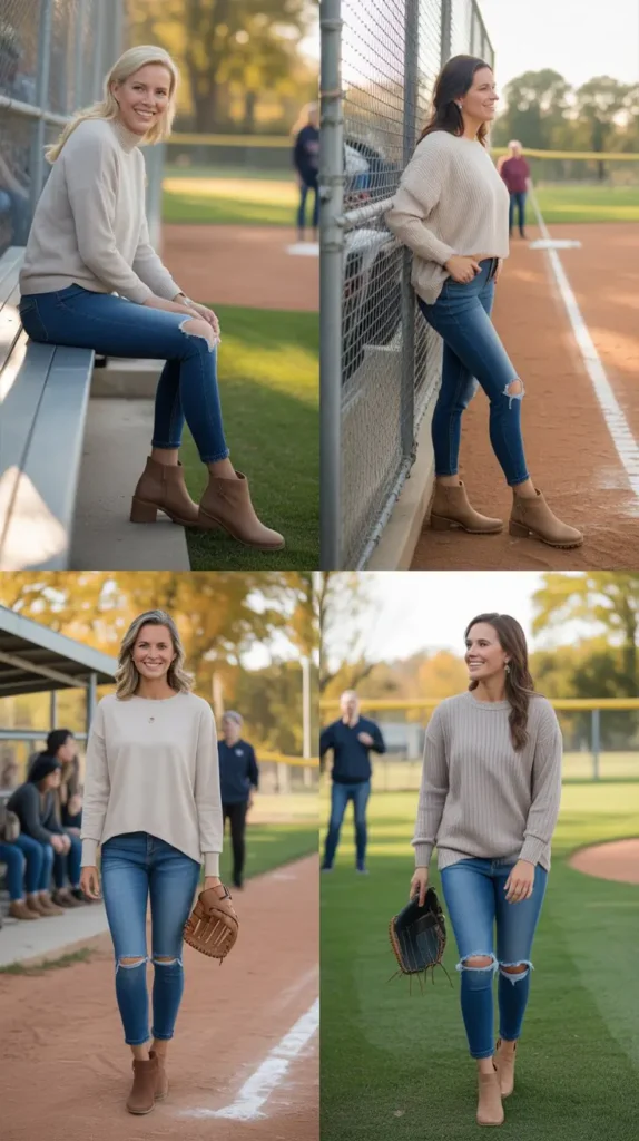 Neutral Sweater and Distressed Jeans