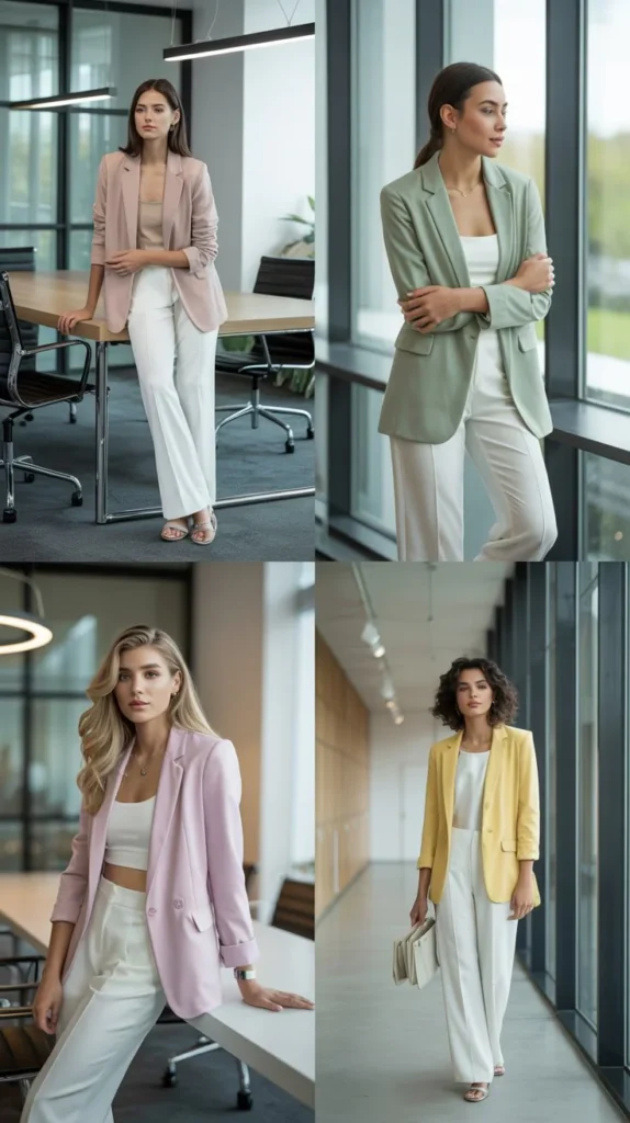 Pastel Blazer with White Trousers