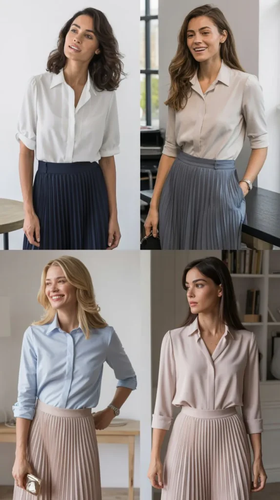 12. Pleated Skirt With Structured Blouse