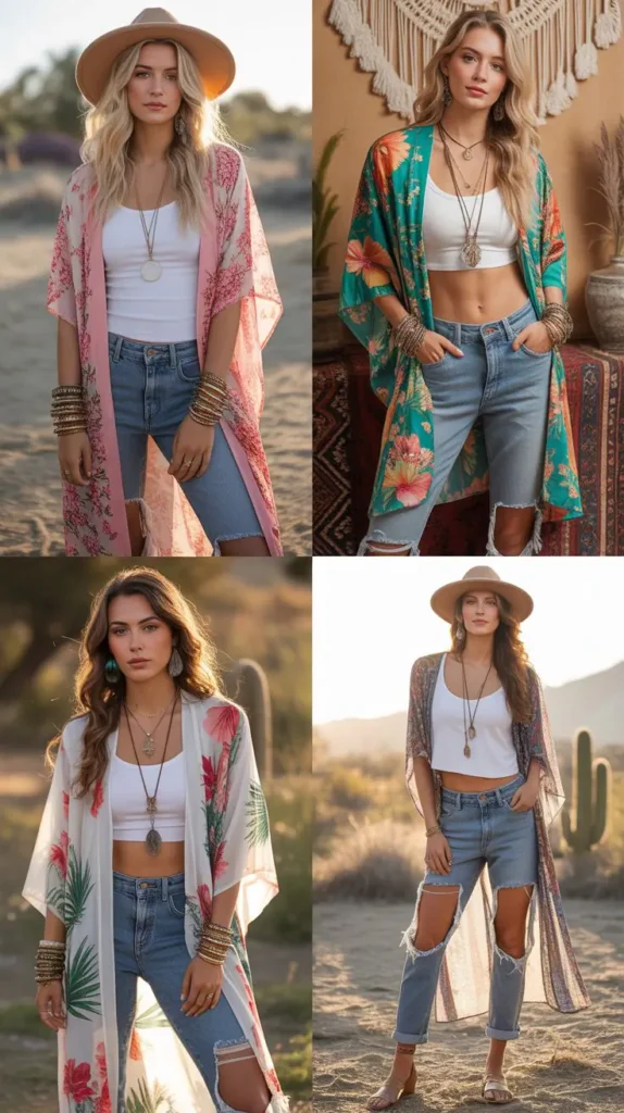 Floral Kimono with Denim Jeans