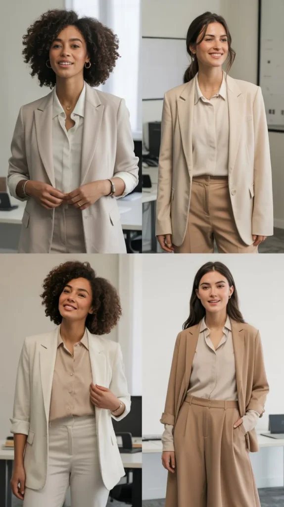 Monochrome Beige Office Look