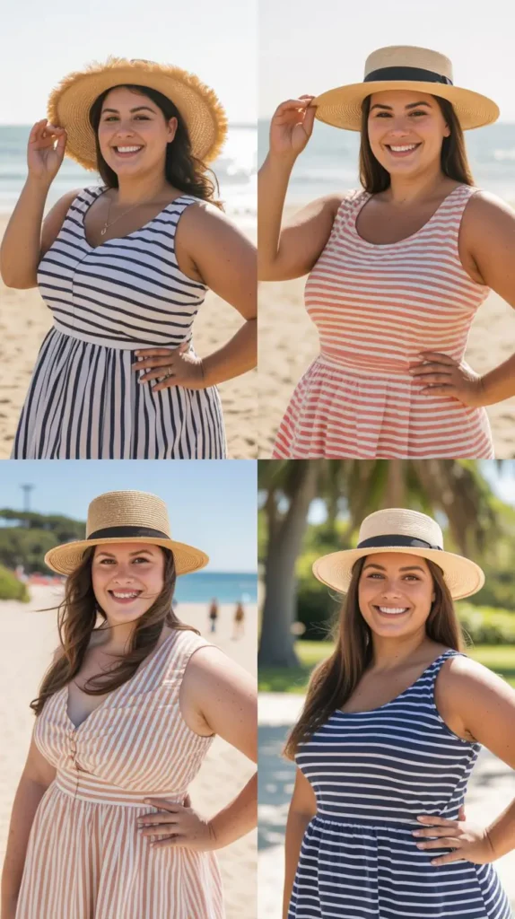  Striped Dress With Straw Hat