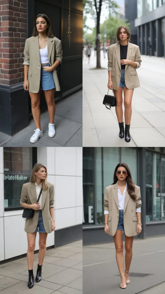 Oversized Blazer with Denim Shorts