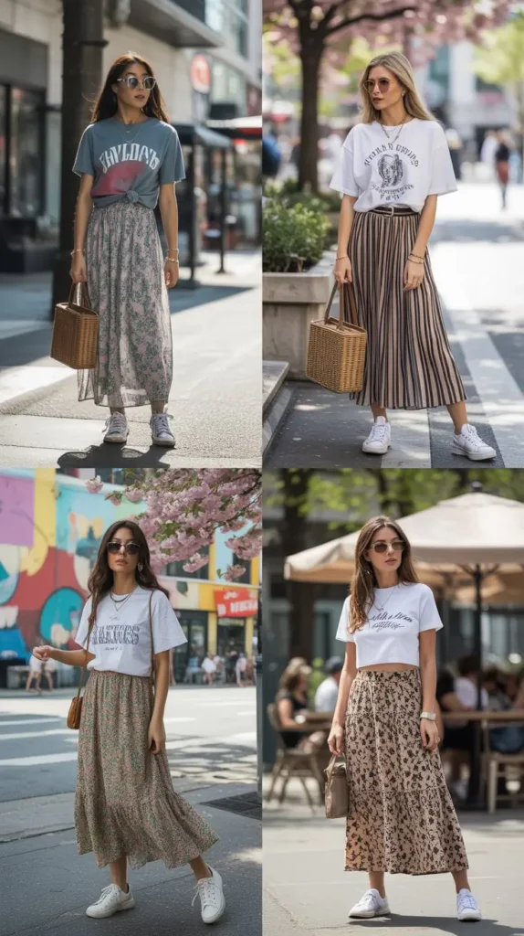 Graphic Tee with Maxi Skirt