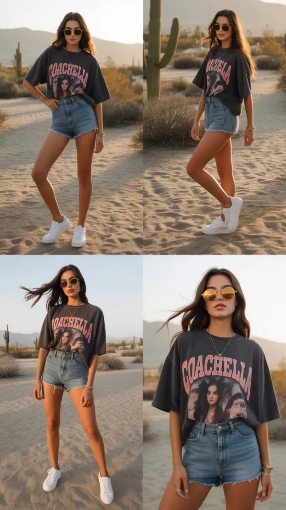 Denim Shorts and Graphic Tee Look