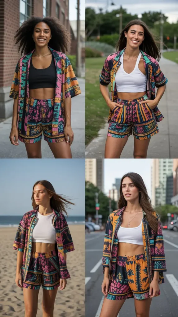 Printed Shorts With Simple Crop Top